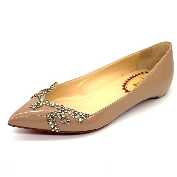 Christian Louboutin PIGALOVE 20ANS Patent Leather Crystal Flats Ballerina Shoes - Picture 3 of 16